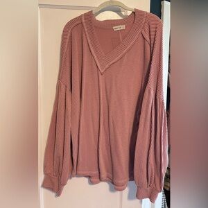Boutique Pink V-Neck Ribbed Long Sleeve 1X